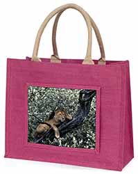 Lioness in Tree Large Pink Jute Shopping Bag