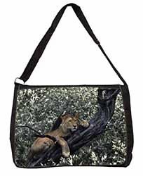 Lioness in Tree Large Black Laptop Shoulder Bag School/College