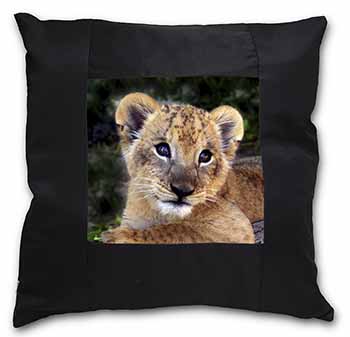 Cute Lion Cub Black Satin Feel Scatter Cushion