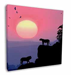 African Lions Sunrise Square Canvas 12"x12" Wall Art Picture Print