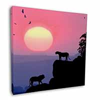 African Lions Sunrise Square Canvas 12"x12" Wall Art Picture Print