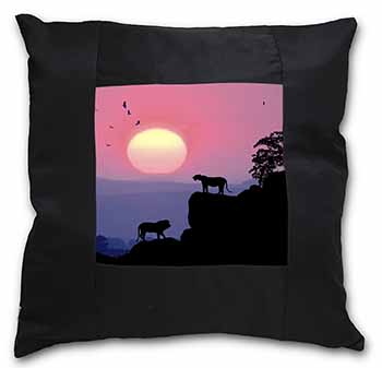 African Lions Sunrise Black Satin Feel Scatter Cushion