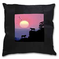 African Lions Sunrise Black Satin Feel Scatter Cushion