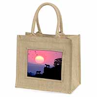 African Lions Sunrise Natural/Beige Jute Large Shopping Bag