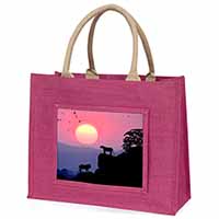 African Lions Sunrise Large Pink Jute Shopping Bag