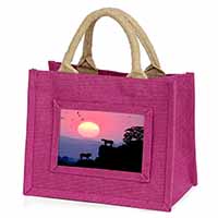 African Lions Sunrise Little Girls Small Pink Jute Shopping Bag