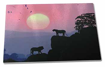 Large Glass Cutting Chopping Board African Lions Sunrise