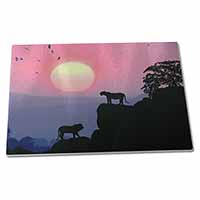 Large Glass Cutting Chopping Board African Lions Sunrise