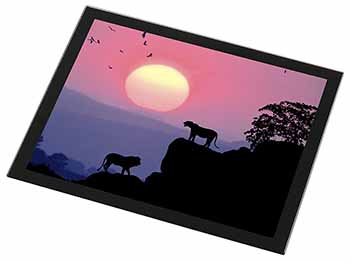 African Lions Sunrise Black Rim High Quality Glass Placemat