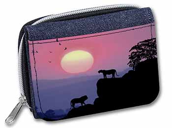 African Lions Sunrise Unisex Denim Purse Wallet