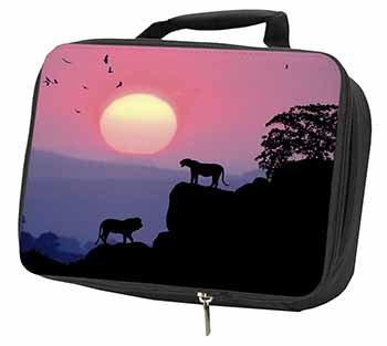 African Lions Sunrise Black Insulated School Lunch Box/Picnic Bag