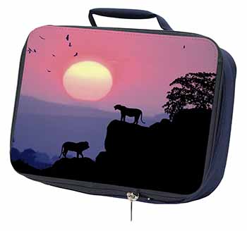 African Lions Sunrise Navy Insulated School Lunch Box/Picnic Bag