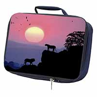 African Lions Sunrise Navy Insulated School Lunch Box/Picnic Bag