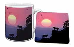 African Lions Sunrise Mug and Coaster Set