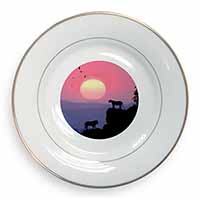 African Lions Sunrise Gold Rim Plate Printed Full Colour in Gift Box