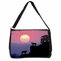 African Lions Sunrise Large Black Laptop Shoulder Bag School/College