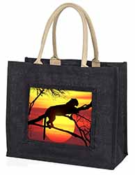 Leopard Large Black Jute Shopping Bag