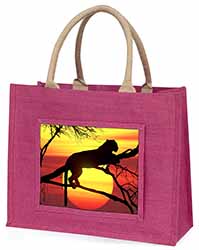 Leopard Large Pink Jute Shopping Bag