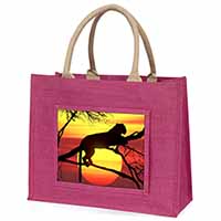 Leopard Large Pink Jute Shopping Bag