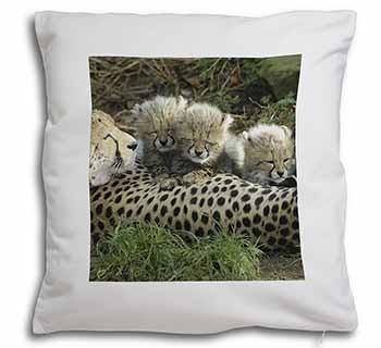 Cheetah and Newborn Babies Soft White Velvet Feel Scatter Cushion