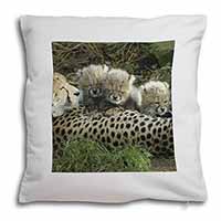 Cheetah and Newborn Babies Soft White Velvet Feel Scatter Cushion