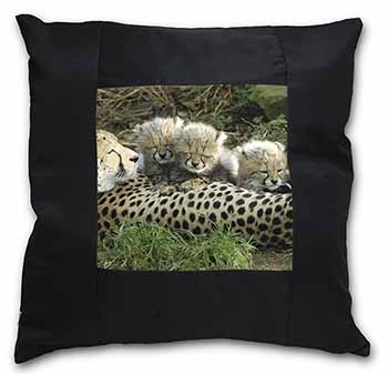 Cheetah and Newborn Babies Black Satin Feel Scatter Cushion