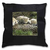 Cheetah and Newborn Babies Black Satin Feel Scatter Cushion