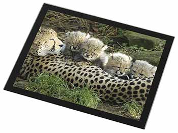 Cheetah and Newborn Babies Black Rim High Quality Glass Placemat