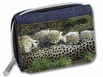 Cheetah and Newborn Babies Unisex Denim Purse Wallet