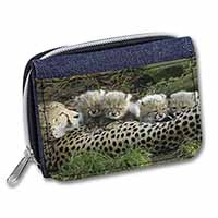 Cheetah and Newborn Babies Unisex Denim Purse Wallet