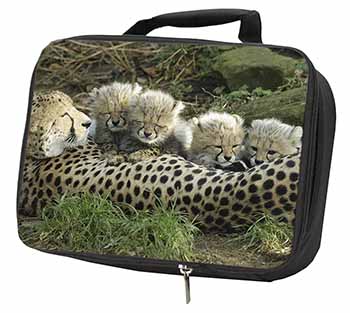 Cheetah and Newborn Babies Black Insulated School Lunch Box/Picnic Bag