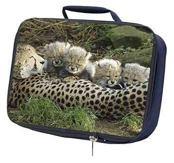 Cheetah and Newborn Babies Navy Insulated School Lunch Box/Picnic Bag