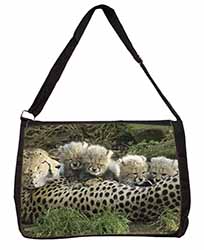 Cheetah and Newborn Babies Large Black Laptop Shoulder Bag School/College