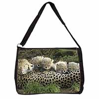 Cheetah and Newborn Babies Large Black Laptop Shoulder Bag School/College