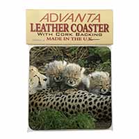 Cheetah and Newborn Babies Single Leather Photo Coaster