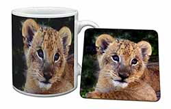 Cute Lion Cub Mug and Coaster Set