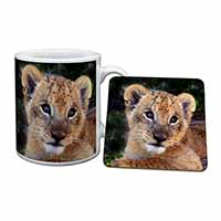 Cute Lion Cub Mug and Coaster Set