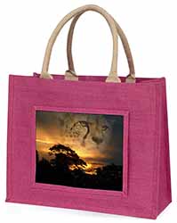 Cheetah Watch Large Pink Jute Shopping Bag