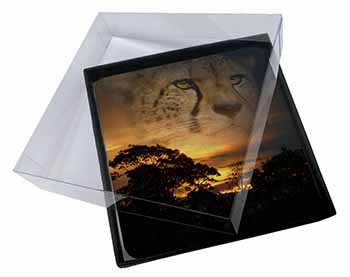 4x Cheetah Watch Picture Table Coasters Set in Gift Box