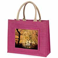 Lion Spirit Watch Large Pink Jute Shopping Bag