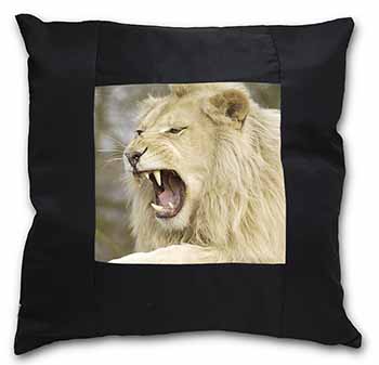 Roaring White Lion Black Satin Feel Scatter Cushion