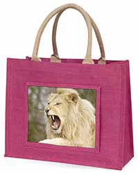 Roaring White Lion Large Pink Jute Shopping Bag