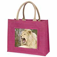 Roaring White Lion Large Pink Jute Shopping Bag