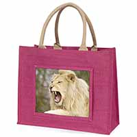Roaring White Lion Large Pink Jute Shopping Bag