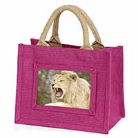 Roaring White Lion Little Girls Small Pink Jute Shopping Bag