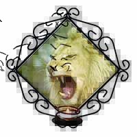 Roaring White Lion Wrought Iron Wall Art Candle Holder