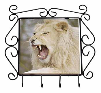 Roaring White Lion Wrought Iron Key Holder Hooks