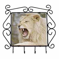 Roaring White Lion Wrought Iron Key Holder Hooks