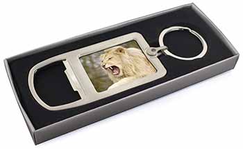 Roaring White Lion Chrome Metal Bottle Opener Keyring in Box