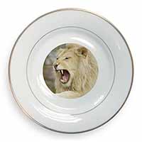 Roaring White Lion Gold Rim Plate Printed Full Colour in Gift Box